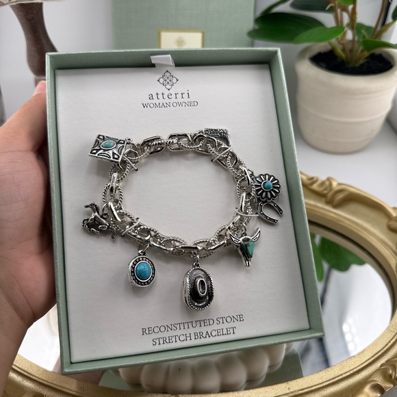 Atterri Western Charm Bracelet – Silver Stretch with Reconstituted Stone Accents - Picture 4 of 5
